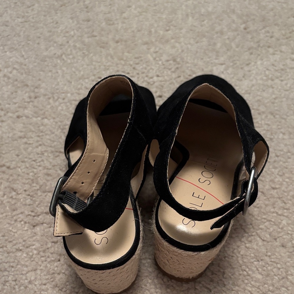 Sole Society Black Suede Peep-Toe Espadrille Wedges ๐ - Picture 3 of 5